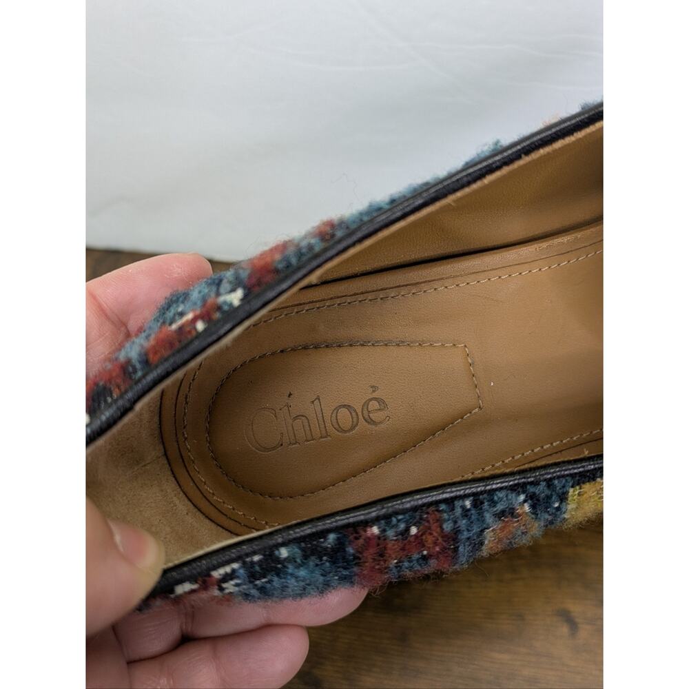 Chloe Kooper Tapestry Tweed Block Heel Loafers Pumps 37 US 7 Textile Brocade - Picture 9 of 11